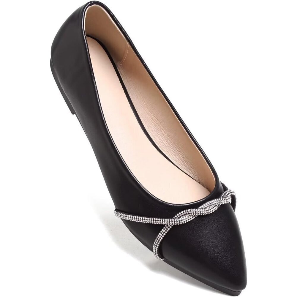 Women's Casual Flats Fashion Chain Pointed Toe Ballet Flat Rhinestone - Picture 7 of 7